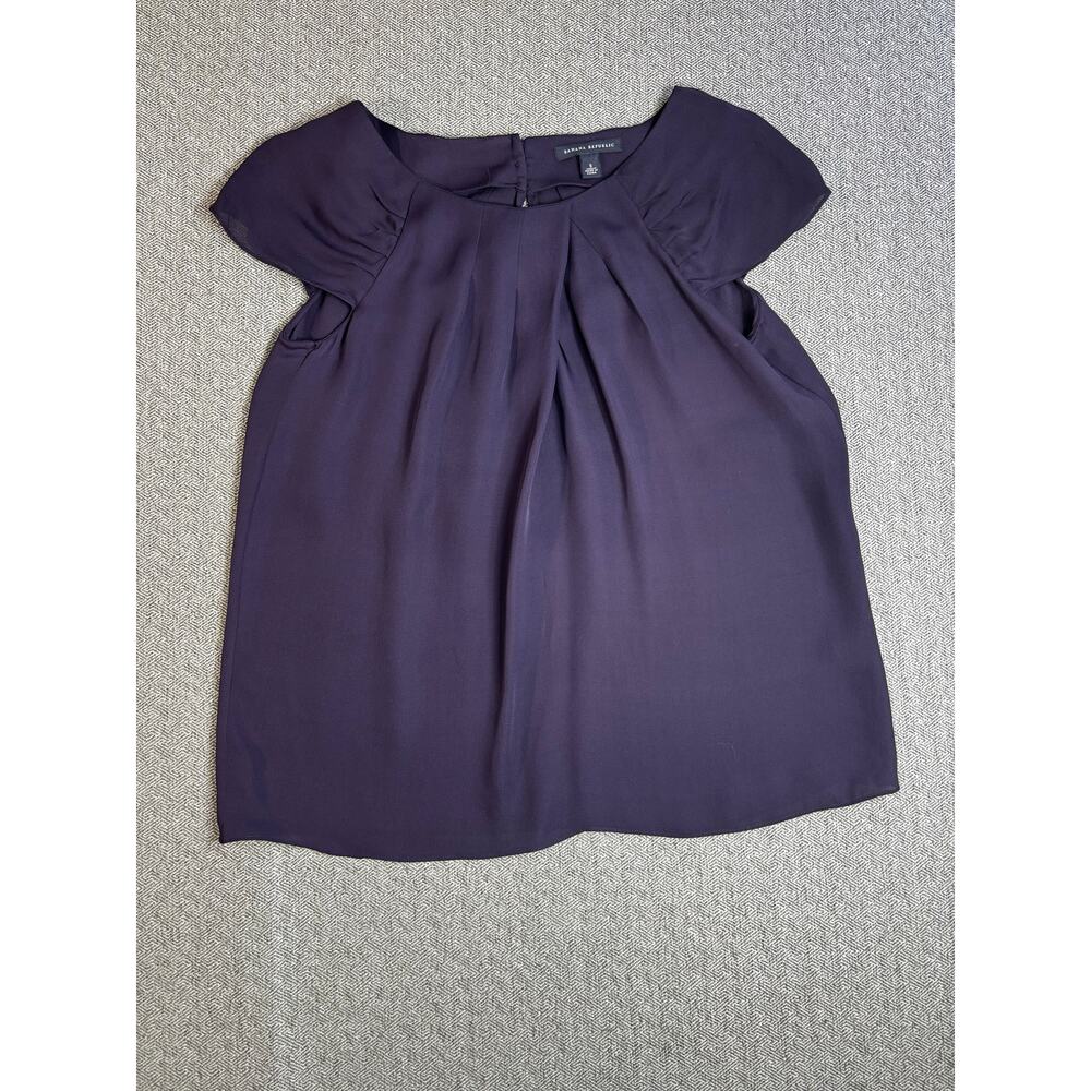 Banana Republic Sz S 100% Silk Navy Blue Top Shirt Spring Minimalistic